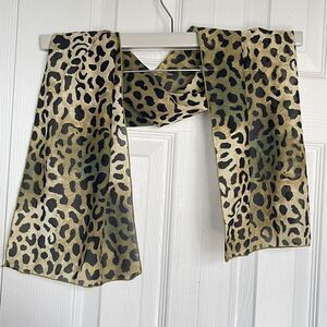 Leopard Animal Print Long Silky Scarf 44x11 EUC